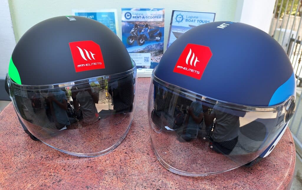 Two scooter helmets provided with rental at Laguna Scooter Makarska